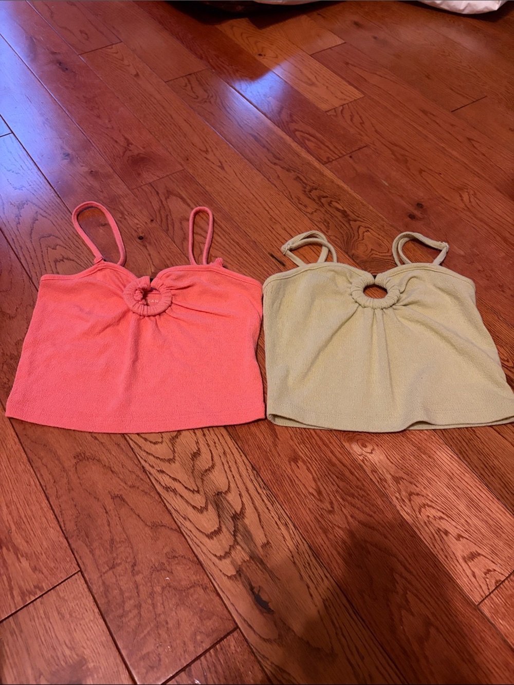 American Eagle Outfitters Ring-Front Spaghetti Strap Crop Tops - Coral & Lemon